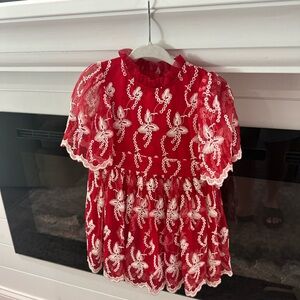 Ivy City Co Red and White Lace Dress Like-New